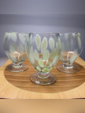 Set of 3 Anthropologie Cumulus Water Goblet Glasses Green